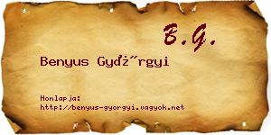 Benyus Györgyi névjegykártya