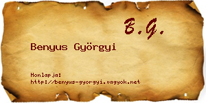Benyus Györgyi névjegykártya